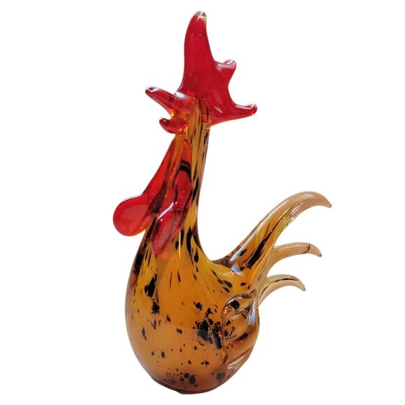 Murano Rooster Figurine Art Glass Farmhouse Country French Kitchen Decor Amber - Picture 2 of 9